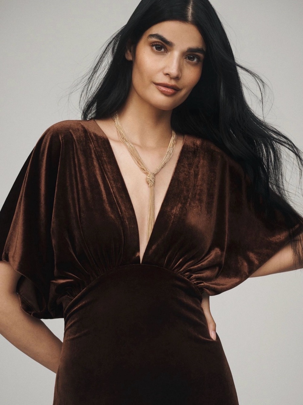 BHLDN Amelia Deep-V Stretch Velvet
Maxi Dress